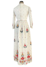 Exceptional 1960s Hand Sequinned Indian Silk Gauze Dress w Matching Veil or Shaw