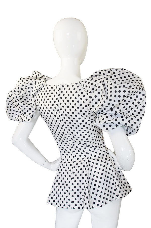 1980s Dramatic Vicky Tiel Couture Dot Top
