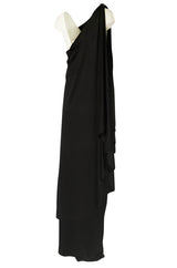 c.1981 Bill Tice Multiple Ways To Wear Black Jersey One Shoulder Dress