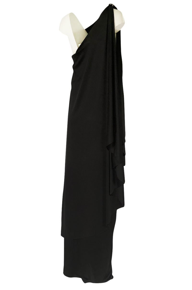 c.1981 Bill Tice Multiple Ways To Wear Black Jersey One Shoulder Dress