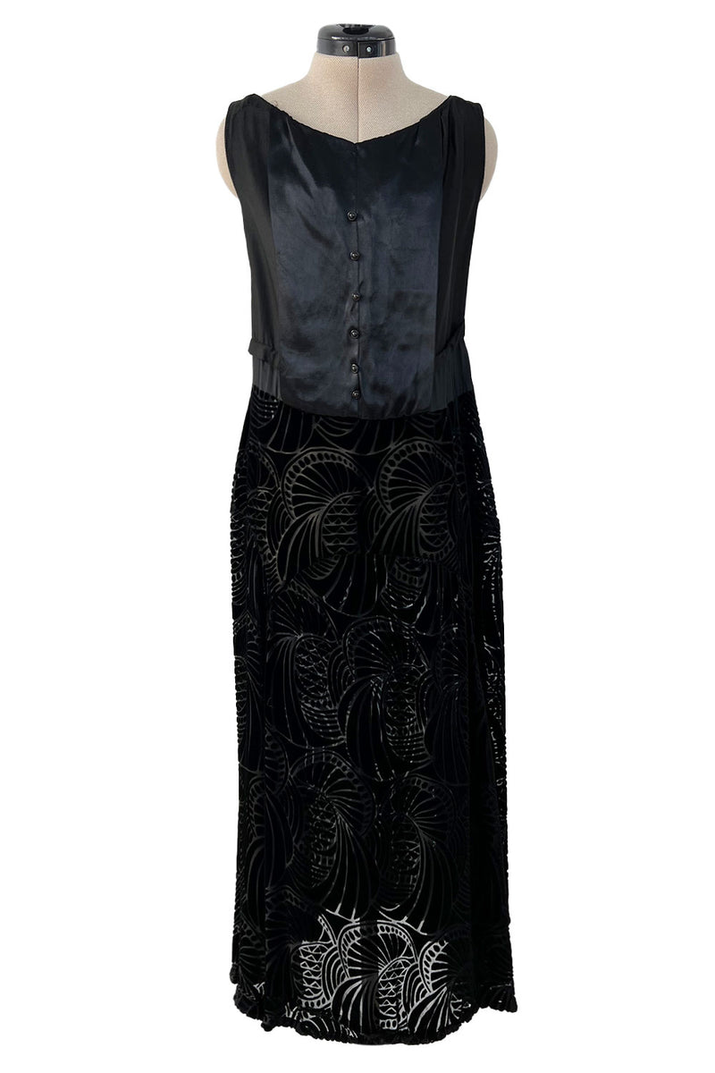 Stunning 1930s Part Transparent Art Deco Pattern Cut Velvet Dress & Matching Jacket