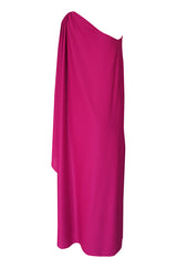 1978 Halston Pink One Shoulder Draped Jersey Dress