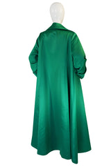 1980s Brilliant Green Silk Satin Evening Full Length Coat