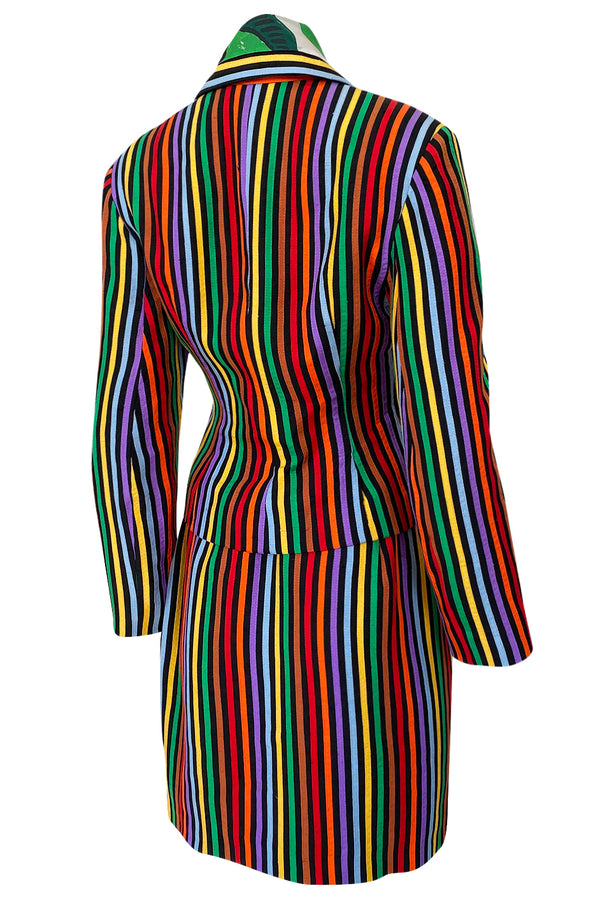 Spring 1992 Todd Oldham Floral Top w Rainbow Striped Jacket & Skirt Suit