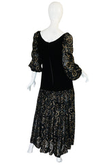 1971 Yves Saint Laurent Gold & Black Velvet Dress