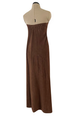 Unusual 1976 Halston Deep Brown Strapless Tie Front Dress in a Soft Terry Cloth