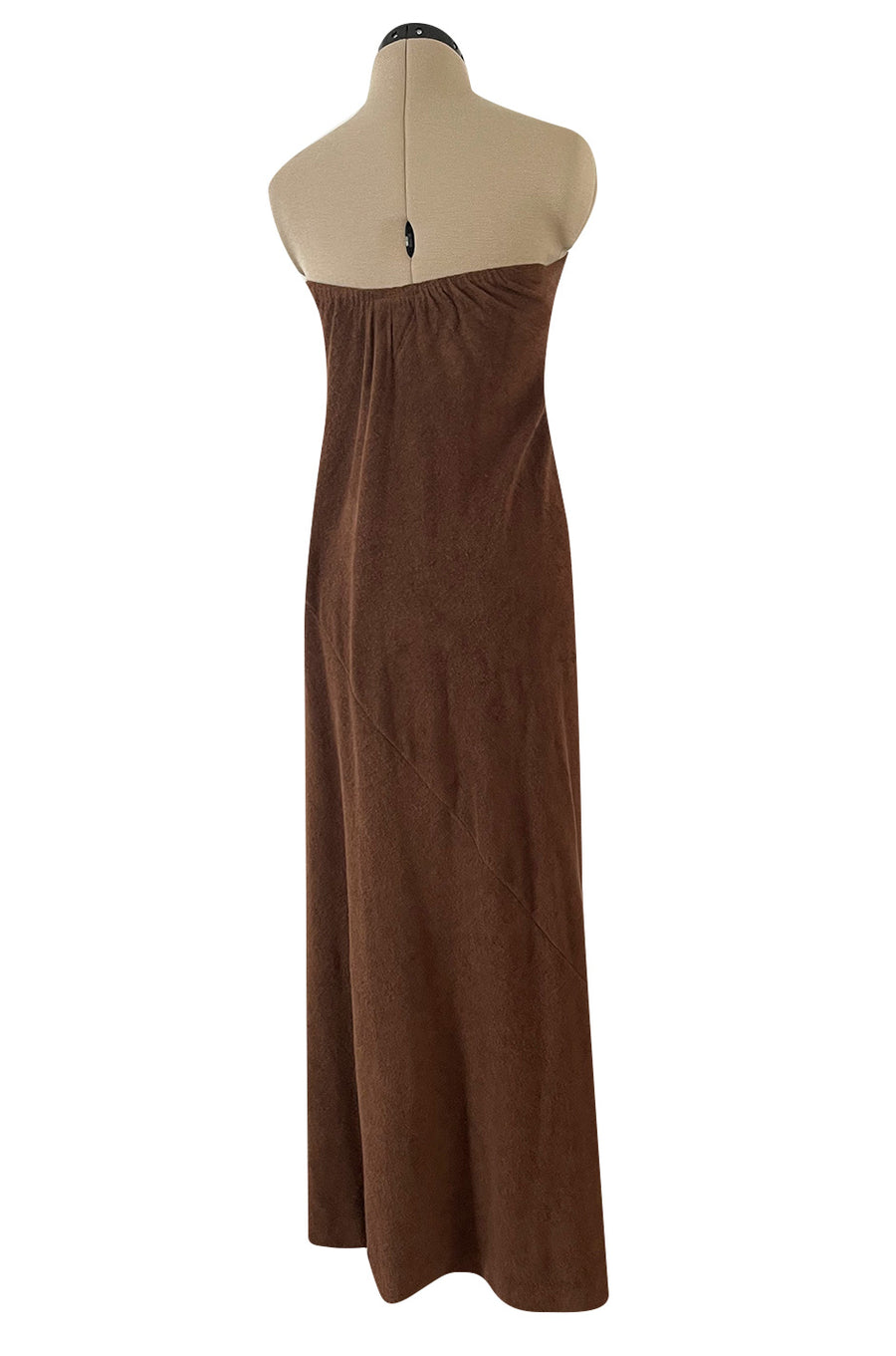 Unusual 1976 Halston Deep Brown Strapless Tie Front Dress in a Soft Te Shrimpton Couture Unusual 1976 Halston Deep Brown Strapless Tie Front Dress in a Soft Te Shrimpton Couture
