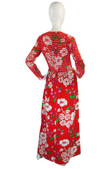 Rare Spring 1973 Lanvin Floral & Stripe Print Maxi Dress