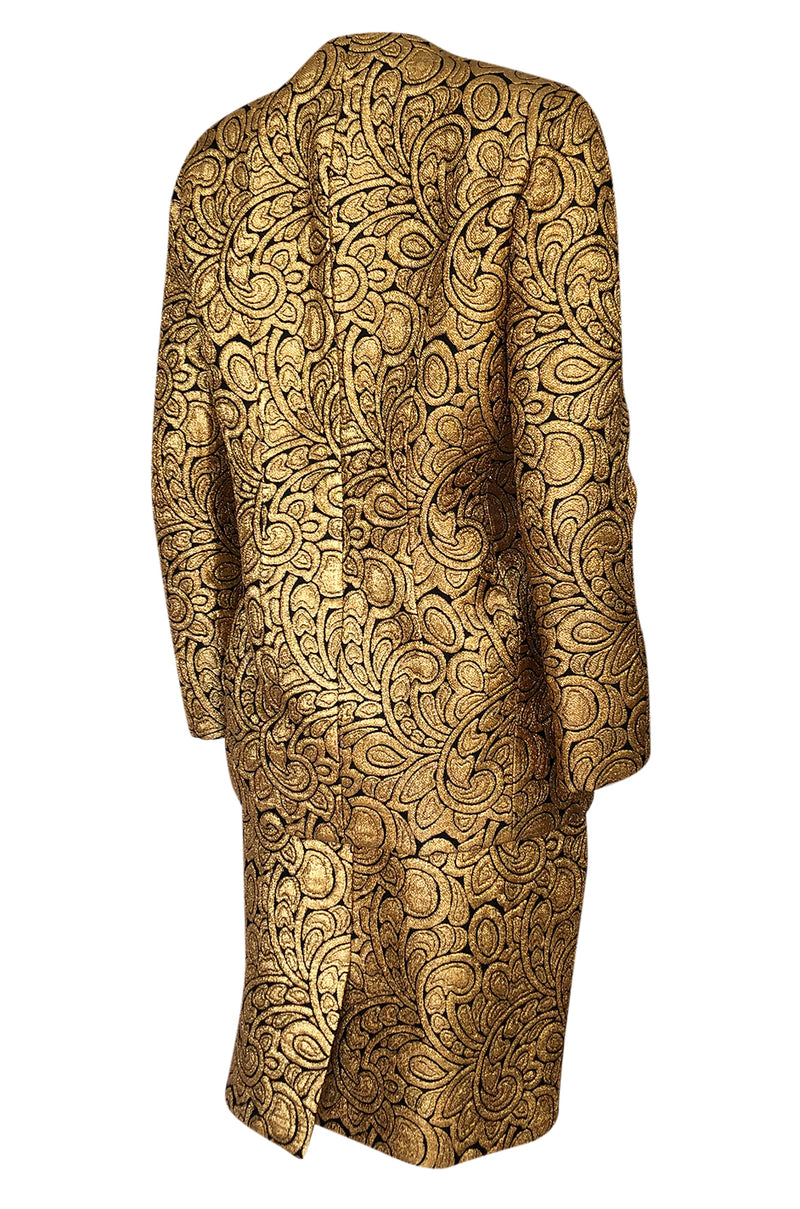 Fall 1991 Bill Blass Well Documented Gold Silk Brocade Jacket & Skirt Suit