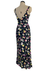 Very Pretty Late 1930s Early 1940s Unlabeled Bias Cut Floral Print Silky Rayon Slip Dress