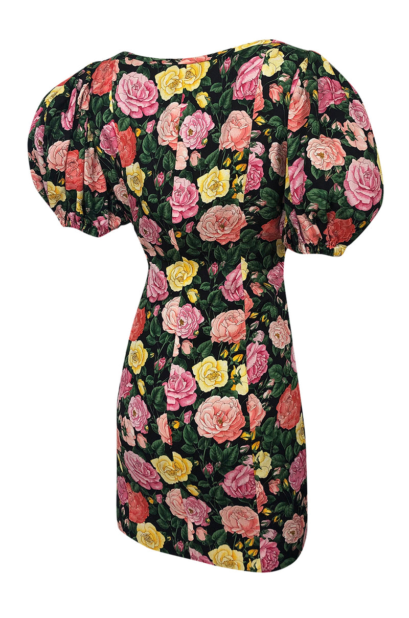 Spring 1992 Yves Saint Laurent Ad Campaign Pouf Sleeve Silk Floral Dress