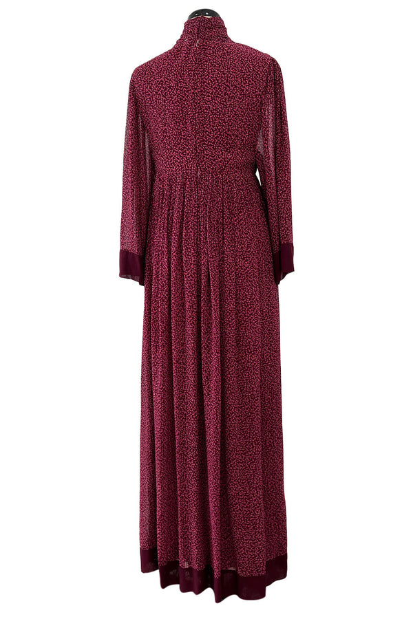 Incredible 1969-1972 Christian Dior by Marc Bohan Demi-Couture Numbered Silk Chiffon Burgundy Dress