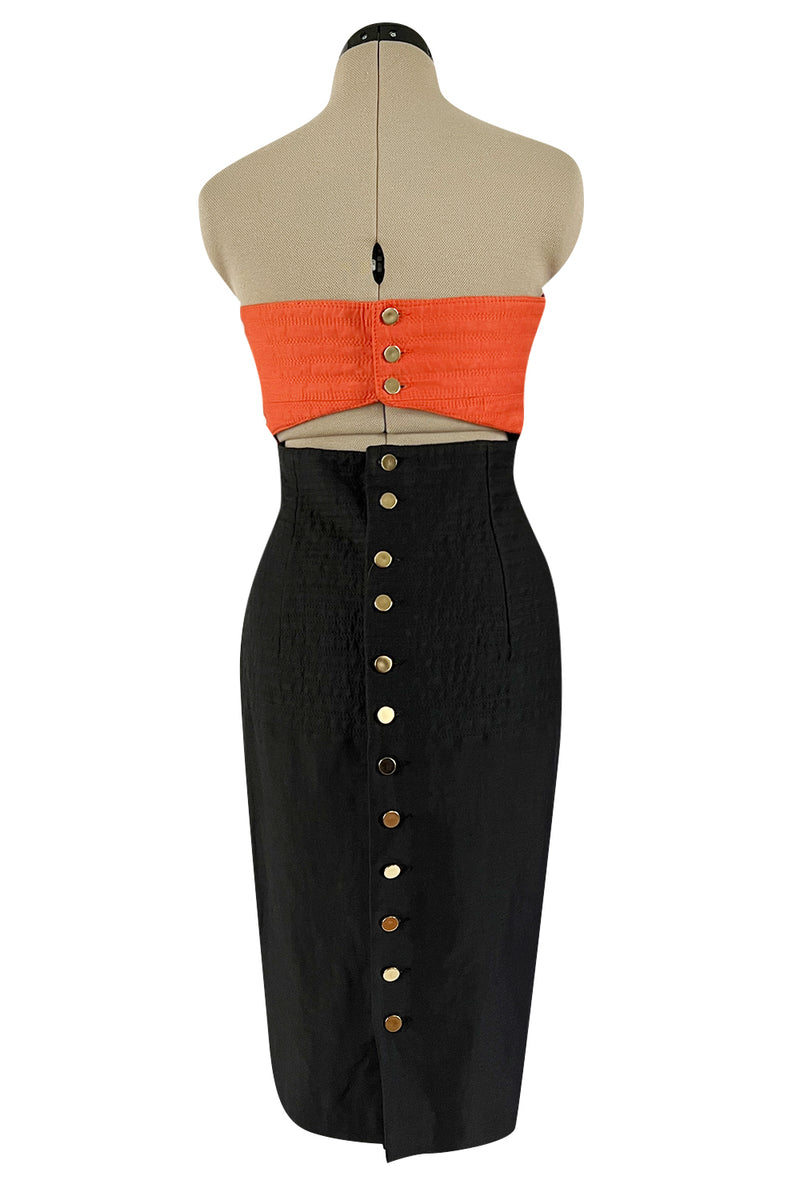 Killer Spring 1989 Gianni Versace Couture Strapless Topstitched Dress W Back Buttons & Cut Out