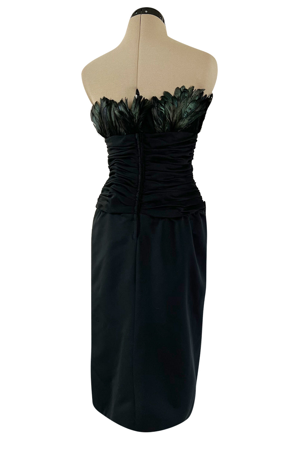 1980s Victor Costa Strapless Jersey Dress w Iridescent Feather Bodice –  Shrimpton Couture
