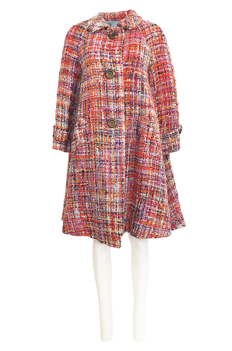 Early 1960s Christian Dior Pink & Coral Textured Weave Boucle Swing Coat