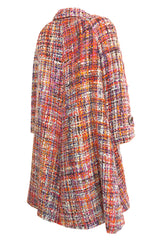 Early 1960s Christian Dior Pink & Coral Textured Weave Boucle Swing Coat