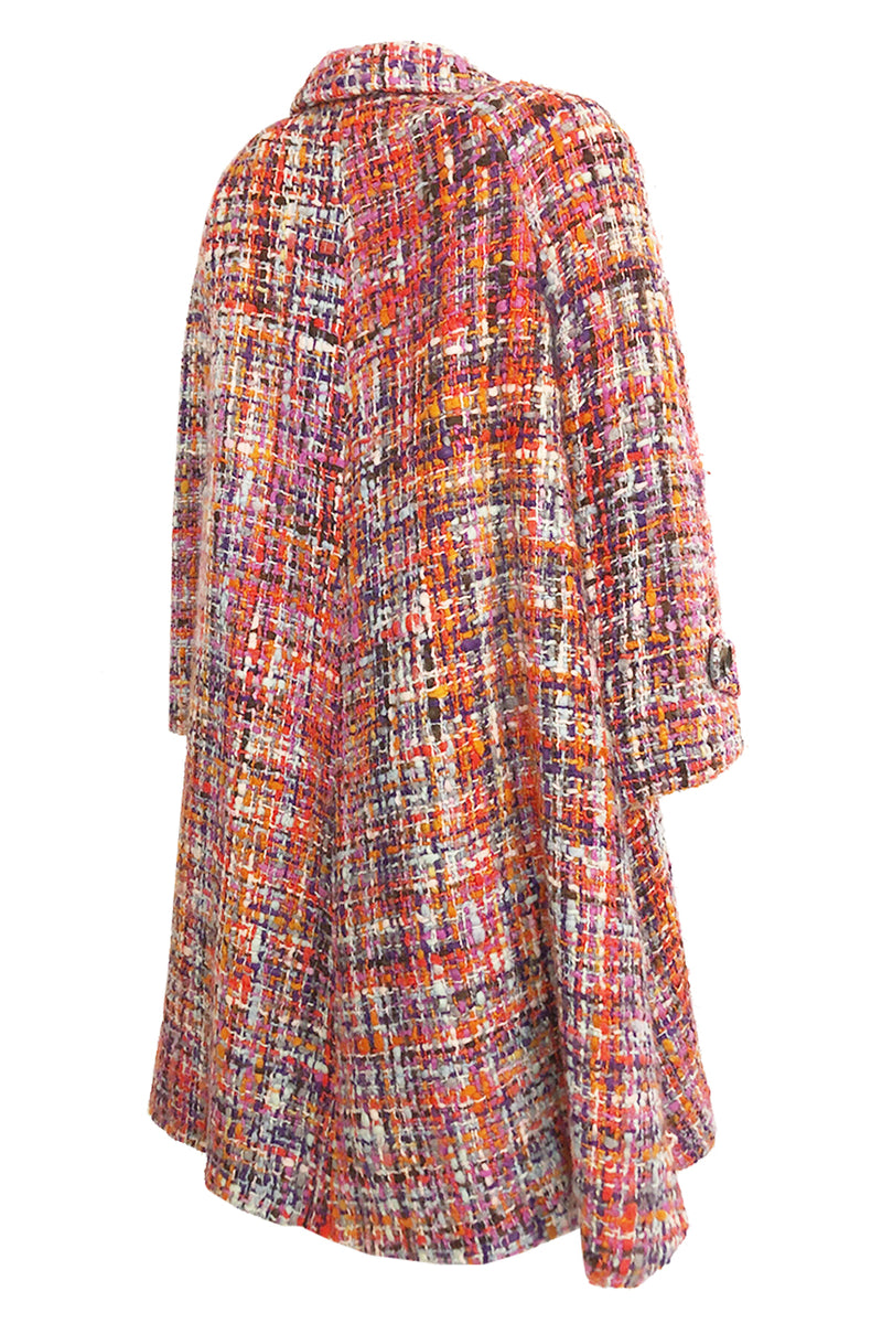 Early 1960s Christian Dior Pink & Coral Textured Weave Boucle Swing Coat