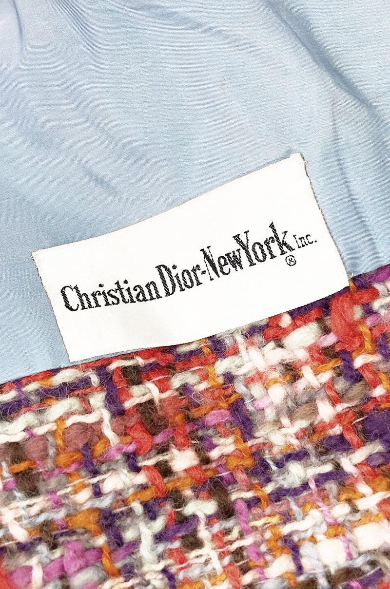 Early 1960s Christian Dior Pink & Coral Textured Weave Boucle Swing Coat