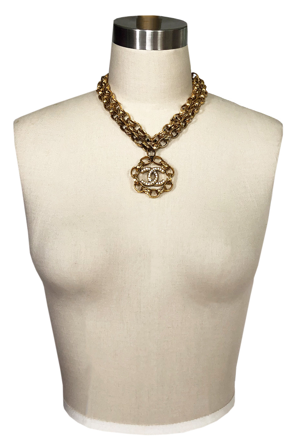 2003 Chanel Gold & Crystal Medallion Large Link Chain Necklace – Shrimpton  Couture