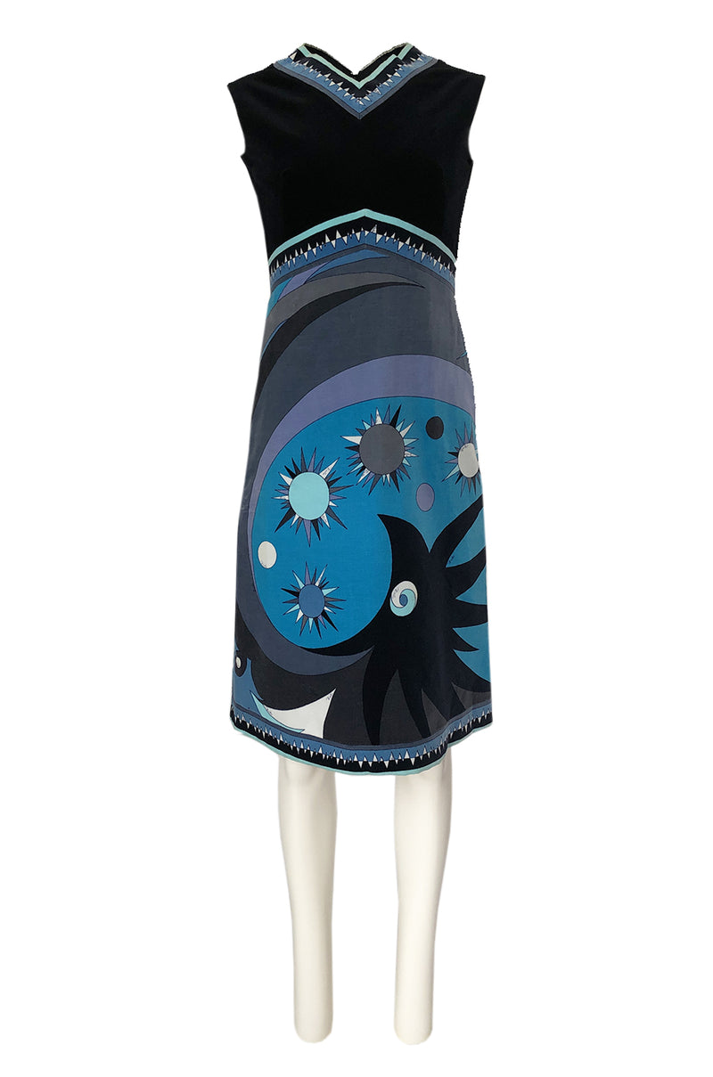 1960s Emilio Pucci Blue & Purple Beautiful Sun Print Velvet Dress