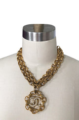 2003 Chanel Gold & Crystal Medallion Large Link Chain Necklace