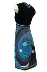 1960s Emilio Pucci Blue & Purple Beautiful Sun Print Velvet Dress