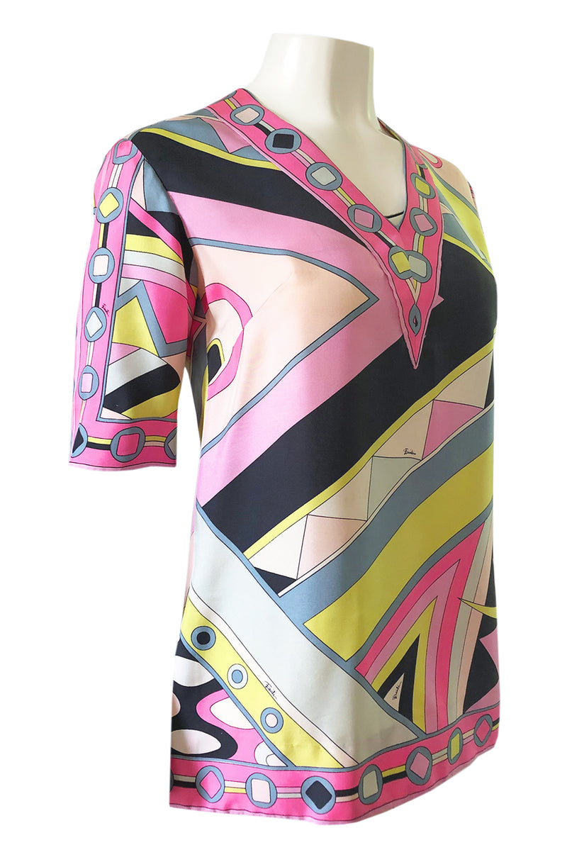 EMILIO PUCCI cotton signature tee shirt, top, Sz M pinks/yellow