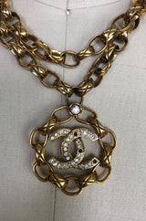 2003 Chanel Gold & Crystal Medallion Large Link Chain Necklace