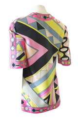 1960s Emilio Pucci Pink Geometric Print Silk Twill Tunic Top