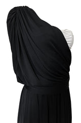 1980s Bill Blass Draped Black and White Jersey One Shoulder Dress