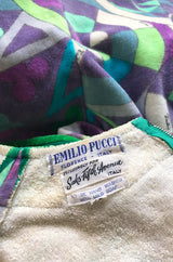 Rare 1960s Emilio Pucci Terry Cloth Pale Purple & Green Print Playsuit