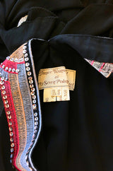 1970-1974 Janice Wainwright Embroidery & Sequin Tiered Jersey Cape Dress