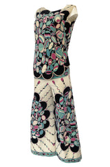 1960s Emilio Pucci Scalloped Edge Tunic & Wide Pant Printed Velvet Set