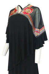 1970-1974 Janice Wainwright Embroidery & Sequin Tiered Jersey Cape Dress