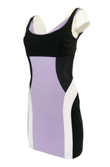 Recent Versace Purple Curved Panel w Netted Sides Stretch Bandage Dress
