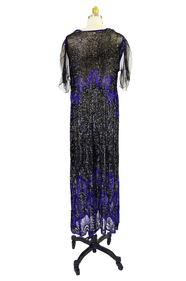 1920s Blue Peacock Sequin Flapper Dress
