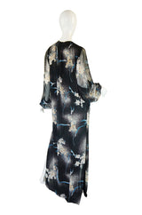 1970s Silk Chiffon Hanae Mori Maxi Dress