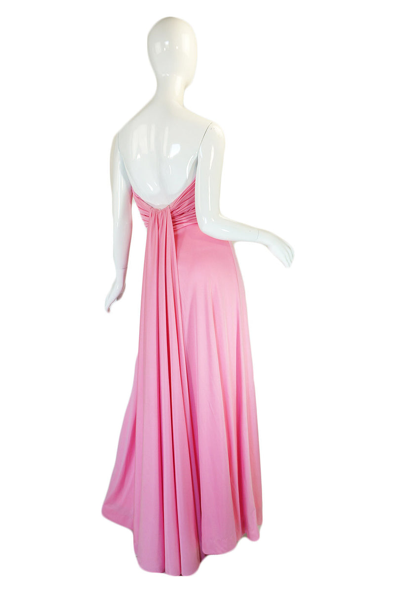 1970s Estevez Pink Jersey Strapless Dress