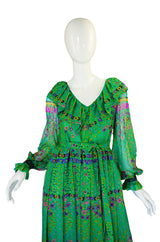 1960s Silk Chiffon with Gold Maxi Dress