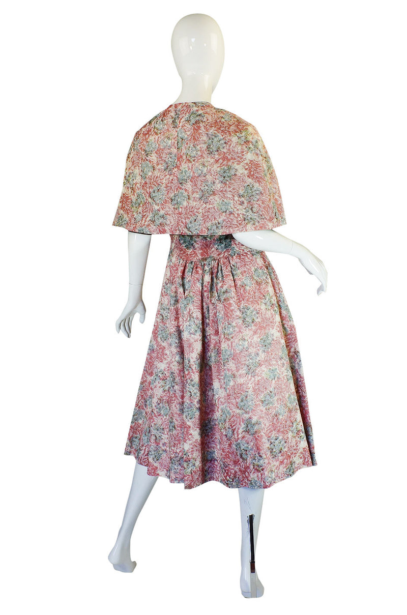 1950s Pink Print Day Dress with Cape