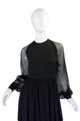 1960s Black Silk & Chiffon Galanos Balloon Sleeve Dress