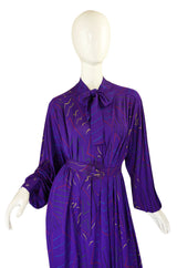 1970s Jean Muir Purple Print Dress