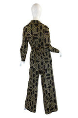 1970s Lanvin Logo Printed Jersey Three Piece Pant Set