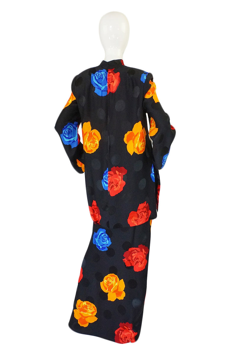 1980s Adele Simpson Floral Print Silk Skirt & Tunic