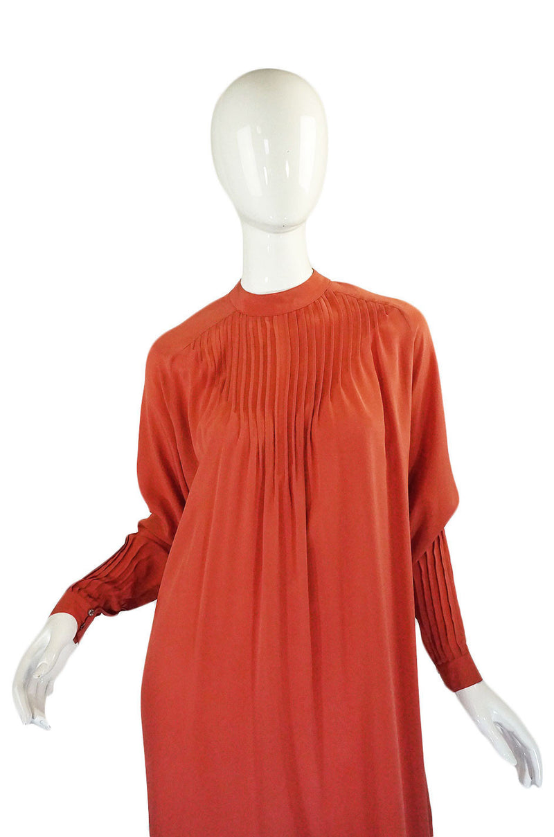 1970s Silk Pleated Salmon Chloe Dress