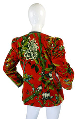 1970s Velvet Bird Print Silk Lined Jacket