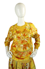 1970s Rare Hermes Silk Top & Skirt Set