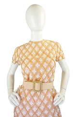 1960s Baby Pink Beaded Mod Shift Dress