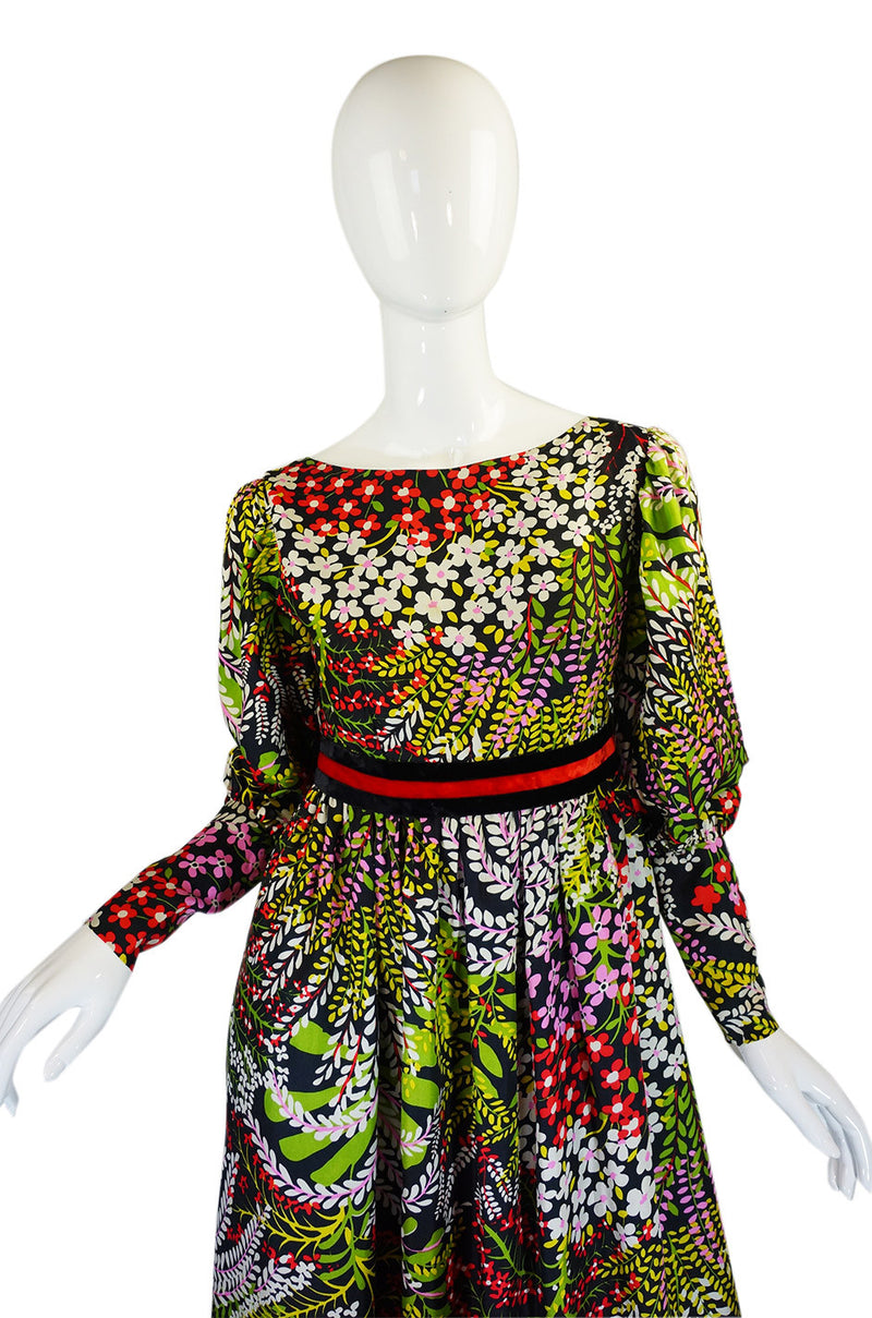 1960s Silk Floral Mollie Parnis Maxi Dress
