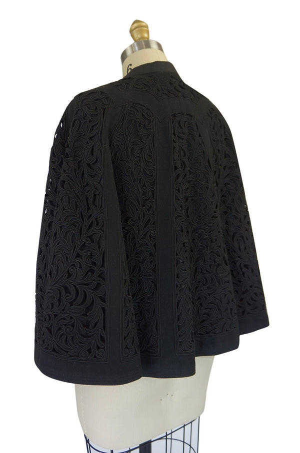 Victorian Black Cut Work Fine Wool Cape